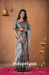 Silver Grey Handloom Tissue Cotton Saree
